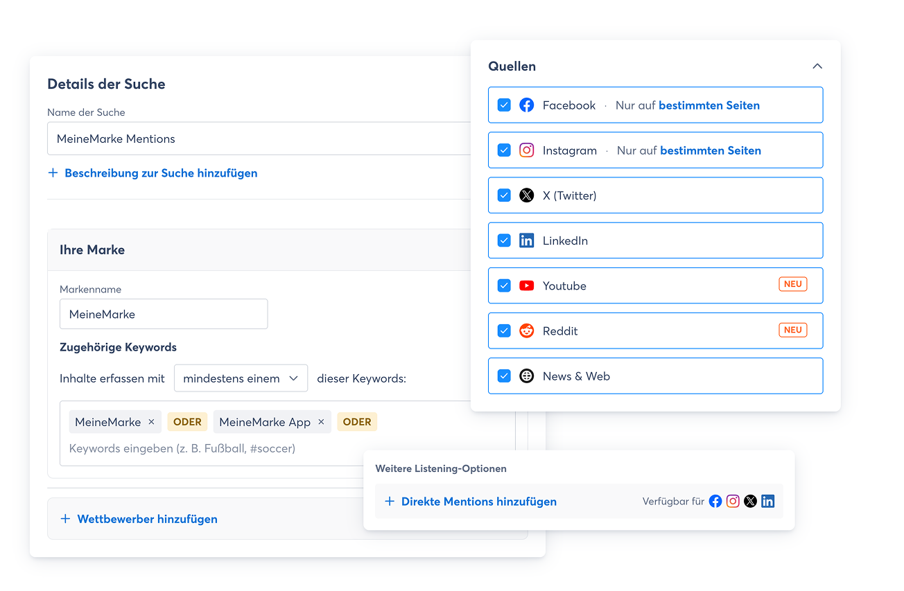 Einrichtung einer Social-Listening-Suche über soziale Netzwerke, Nachrichtenseiten und Foren hinweg in Agorapulse.